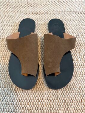 A.P.C. Brown Suede Toe-Loop Slide Sandals